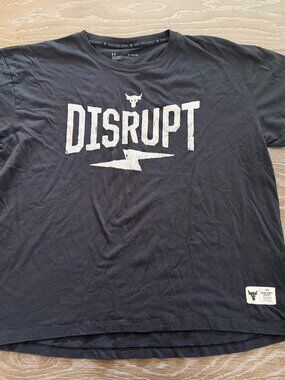 Womens Under Armour Project Rock black Disrupt short sleeve shirt loose size XL